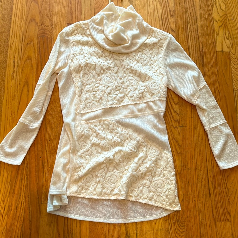 RXB ivory lace cowl neck sweater size L